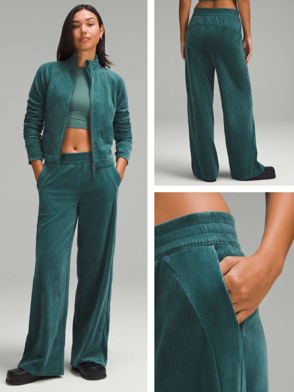 LULULEMON Scuba Mid-Rise Wide-Leg Pant Velvet Cord Size 0 Storm Teal